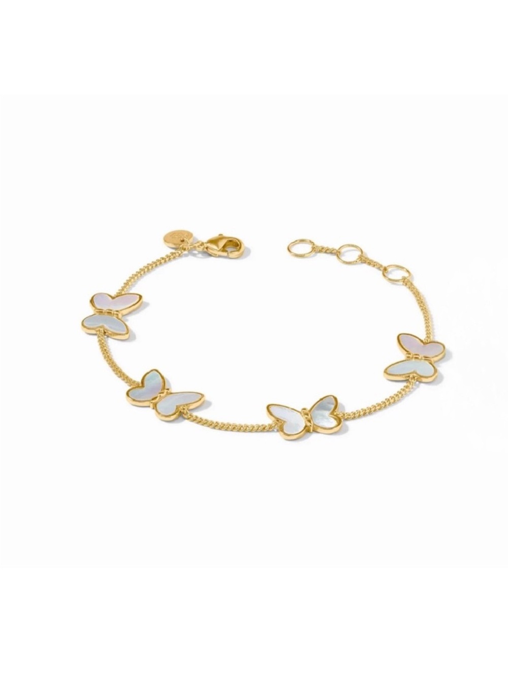 Julie Vos Delicate Gold Butterfly Station Bracelet with White Inlay